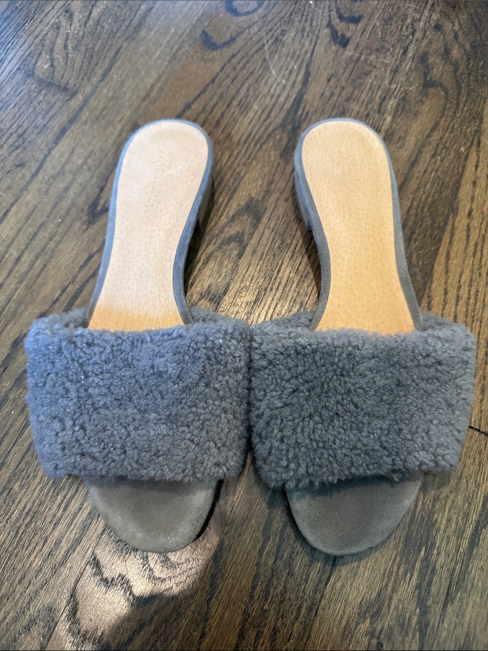 Madewell Grey Sherpa Slides